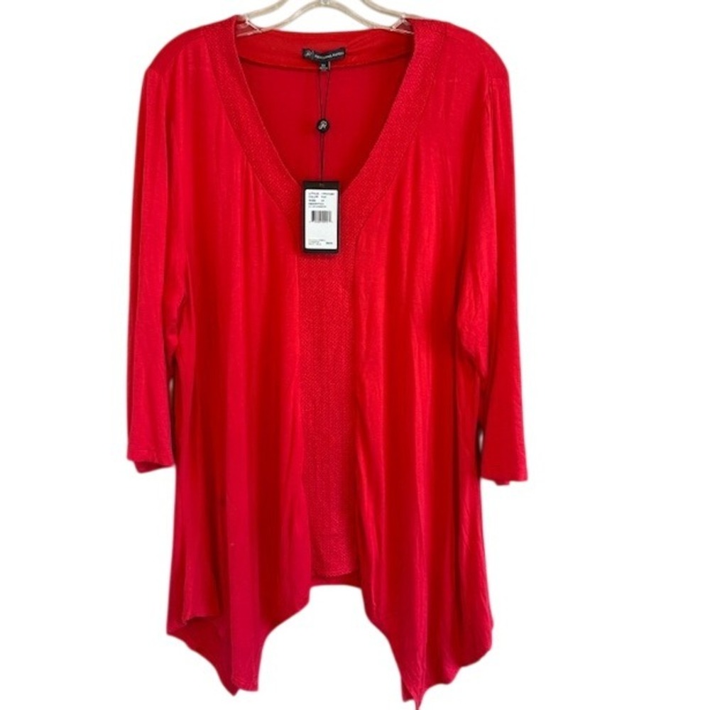 NWT Adrianna Papell Women's Red V-Neck Sharkbite Hem Tunic Blouse 2X $89